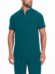 Men's Short Sleeve Work Uniform, Lab Coat, Grooming Salon Outfit With Pockets, Breathable Set