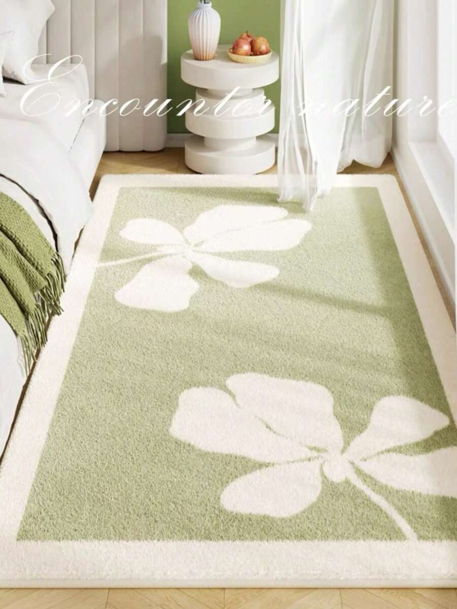 1pc Summer Fresh European & American Hot-Selling Green Leaf & Floral Carpet, Faux Wool Rug, Decorative Carpet For Living Room, Bedroom, Piano Room, Study, Closet, Kids Room, Comfortable Non-Slip