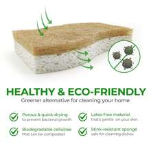 24-Pack Natuurlijke Keuken Sponzen - Composteerbare Cellulose En Kokosnoot Scrubber Sponzen - Snel Drogende Afwas Sponzen