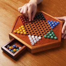 Luxury Wooden Chinese Checkers Game Set, Hexagonal Gameboard With Storage Drawer, Classic Family Strategic Board Game, Portable Tabletop Chess Game, Retro Jumping Pieces, Homestyle Version - 1PC Set With Acrylic Beads - View 4