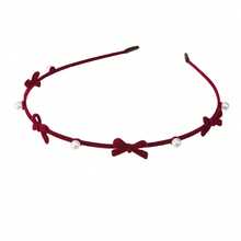 1pc Women Solid Color Flocked Alloy Metal Bow Pearl Edge Bow Headband, Elegant Sweet Campus Match, Suitable For Party, Ball, Daily Wear, Autumn/Winter