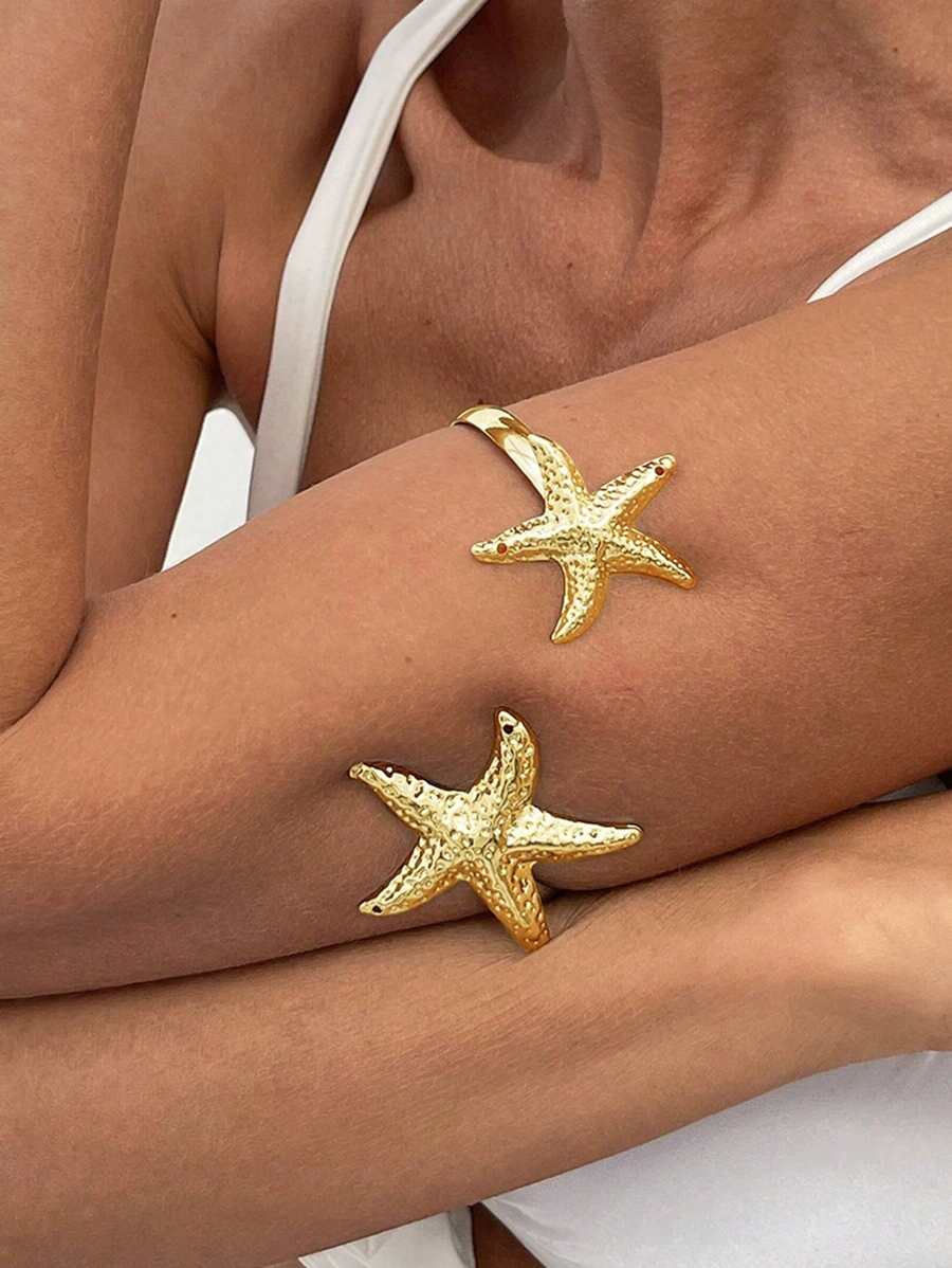 1pc Minimalist Golden Starfish Bracelet Cuff Body Jewelry For Women, Suitable For Daily Wear And Beach Holiday - Multicolor - View 1