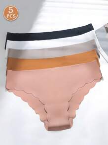 MLeyhoice 5pcs/Pack Women's Seamless Solid Color Comfy Triangle Panties (Simple Solid Color Minimalist Underwear) - Multicolor - View 2