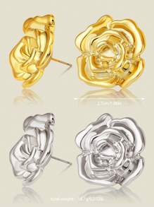 4pcs/Set Stylish Gold & Silver Plated Earrings Jewelry Set, Women Girls Party Daily Wear Gift