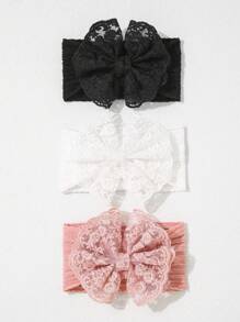 3 件装婴儿蝴蝶结蕾丝头带，婴儿发饰 - 彩色 - 查看 2