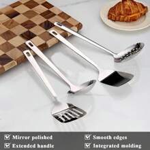 Stainless Steel Kitchen Utensils Set, 4-Count – Slotted Turner, Solid Turner, Skimmer & Ladle – Rust-Resistant, Long Handle, Hanging Loop, Dishwasher  – Everyday Cooking & Serving