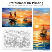 1/2 件 DIY 丙烯颜料日落船海景 DIY 数字油画现代墙壁艺术画礼物 适合家居装饰艺术 40x50 厘米/16x20 英寸 无画框