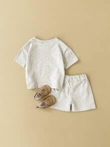 2pcs/Set Infant Boys' Casual Letter Print Short Sleeve T-Shirt + Shorts, Summer