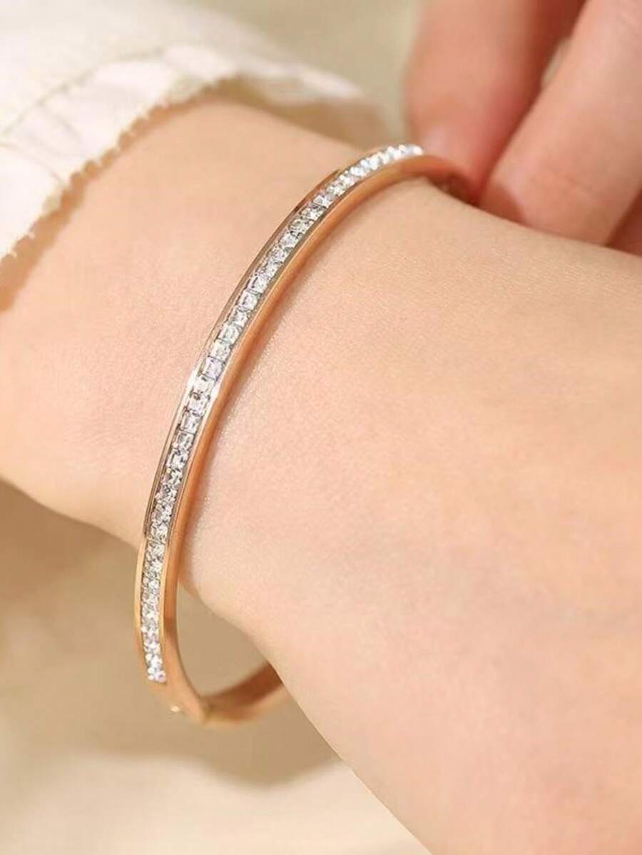 1pc Single-Row Crystal Fashion Stainless Steel Bracelet