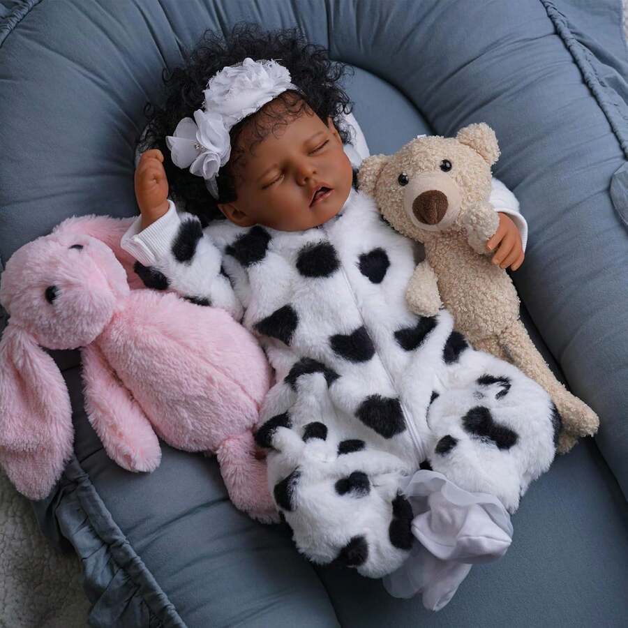 DreamyDolly Lifelike Reborn Baby Dolls Black - Girl 17 Inch - Full Vinyl Body & Curls Realistic-Newborn Baby Dolls African American Real Life Baby Dolls With Feeding Kit & Gift Box For Kids Age 3+ - Multicolor - View 1