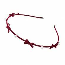 1pc Women Solid Color Flocked Alloy Metal Bow Pearl Edge Bow Headband, Elegant Sweet Campus Match, Suitable For Party, Ball, Daily Wear, Autumn/Winter