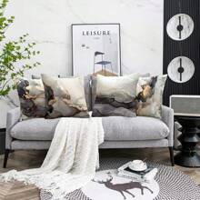 4 件大理石纹理、黑色和金色银色装饰枕套、奢华抽象流体艺术墨水、柔软枕套、沙发、客厅、方形靠垫套、单面、无枕头 - 黑灰色 - 查看 3