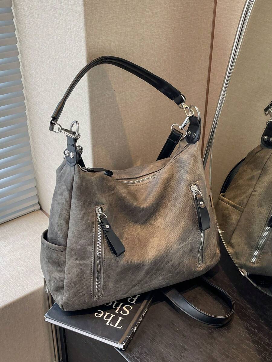 Matte Textured Large Capacity Fashionable Versatile Shoulder Bag, High-End Feel Beach Tote Handbag Shopping Bag