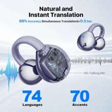 SENBOWE 2025 新款 AI 语言翻译耳机，三合一无夹翻译耳机，144 种语言实时双向翻译设备，高清音质，长续航，智能降噪，230mAh