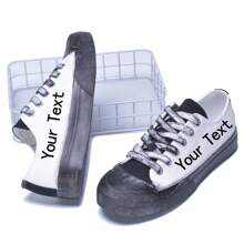 定制个性化文字/姓名/日期/字母印花低帮帆布涂鸦运动鞋，宽幅休闲系带滑板鞋，男女通用，适合结婚纪念日/婚礼/万圣节/圣诞节/新年/感恩节个性化礼物/生日礼物 - 白色 - 查看 2