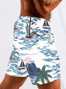 Men's Casual Double-Layer Beach Shorts With Hawaiian Style Tropical Coconut Tree Pattern, Drawstring And Pockets - Fashionable Summer Beach And Holiday Casual Shorts - Men's - Suitable For Summer - Perfect Gift For Beach Lovers And Vacationers - Multicolor - View 4