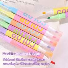 6pcs/Set Double-Ended Fluorescent Highlighter Pens, 12 Colors, Overlapping Neon Highlighters For Note Taking, Drawing, Graffiti, Vibrant Stationery, Back To School Essential, Gift