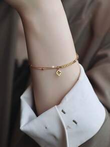 1 件不锈钢双面“福气”设计手链，轻巧、奢华、创意新中式风格，高端时尚女士配饰 - 咖啡豆好運腳鍊 - 查看 13