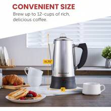 Elite Gourmet EC923 Percolador de café eléctrico, sin BPA, mantiene el calor, perilla de progreso de cerveza transparente, mango de tacto fresco, servicio inalámbrico, 12 tazas, acero inoxidable - Acero Inoxidable - Ver 11