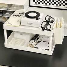 1 Giá để đồ trên bàn, Hộp đựng đồ dùng văn phòng đơn giản, Giá để đồ dùng văn phòng phẩm để trên bàn ký túc xá, Kệ đựng đồ trang điểm hai lớp cho bé gái - Nhiều màu - Xem 5