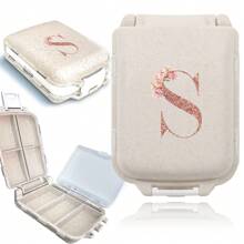 Feuchtigkeitsgeschützter Reise-Pillenorganizer mit 8 Fächern, Pillendose für Tasche/Handtasche, täglicher Pillenhalter, rosé-goldene personalisierte Buchstaben, tragbare unabhängige kleine Fach-Pillenbox, Aufbewahrungsbehälter für Medizin und Vitamine - Beige - Übersicht 19