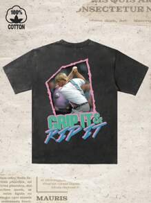 230g Heavy Washed Vintage T-Shirt, One, Double-Sided Printing, Golf, Sports.