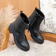 Bota Coturno Tratorado Flor de Griffe Tratorada Zíper Frontel Calce Fácil Casual Balada Confort - Preto - Visão 3