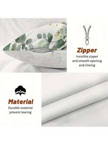 Set de 4 fundas de cojín y funda de almohada de felpa corta de poliéster con estampado floral verde fresco