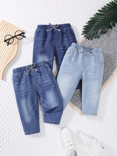 3 件套男童多色休闲牛仔裤，幼儿儿童百搭春秋季长裤