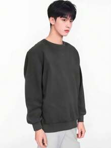 Unisex Crew Neck Sweatshirt Basic  Cold Weather Top Plain Flannel Coat Cotton And Polyester Promotion - 深灰色 - 查看 1