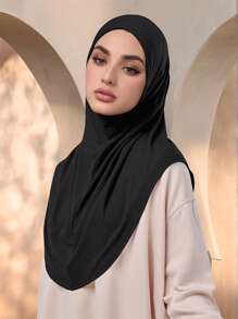 1pc Women's Instant Hijab, Convenient Chin Cover Hijab, Solid Color Fashion Hijab, Suitable For Ramadan And Daily Wear For Dress - Chin-covered Turban Hat - View 3