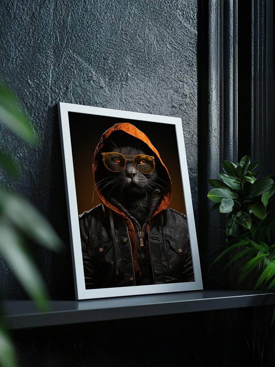 Quadros Decorativos Gato touca laranja   – Quadro Pet Ideal para Sala de Estar, Escritório, Hall de Entrada,