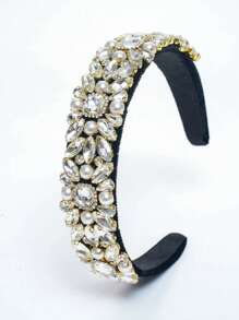 1 pièce Bandeau en velours décoré de strass et de perles dans un style baroque vintage et luxueux. Accessoire de cheveux orné de pierres précieuses pour femmes