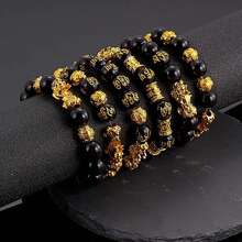 1件/3件风水手链男女款好运黑曜石貔貅串珠幸运手链招财进宝貔貅饰品 - 彩色 - 查看 5
