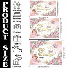 1pc Customizable First Baptism Party Banner, Polyester, Spring Floral Angel Design Photography Backdrop, Personalized Name In Spanish, Home Wall Cake Table Decor, 3 Sizes Available,Graphic Print