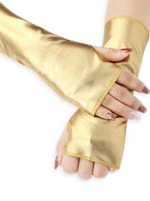 1 Paar einfarbige fingerlose Handschuhe für Frauen, Straßenmode 23cm, glänzendes Leder, geeignet für Bühnenauftritte, Frühling/Sommer - Fingerlose Lederhandschuhe - Übersicht 4