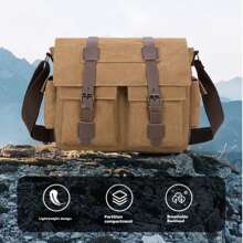 mokashu 帆布单肩包复古休闲嘻哈电脑单肩时尚男生女生通用斜挎包多功能邮差包学生学院风休闲包复古风英伦风男女通用