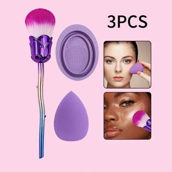 3pcs Makeup Brush Set - Makeup Sponge, Foundation Brush, Highlighter Brush, Makeup Brushes, Makeup Cleaning Mat, Double-Head Face Mask Brush, Multi-Functional Makeup Tools Suitable For All Skin Types, Travel Essentials,Foundation Brush,Concealer Brush,Blush Brush,Contour Brush,Blush Brush,Bronzer Brush,Powder Brush,Foundation Brush,Blush Brush