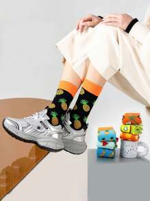 7 Pairs Women's Multi-Color Fruit Design Mid-Calf Socks, Comfortable And Versatile For Everyday Wear, Fall - Multicolor - View 4