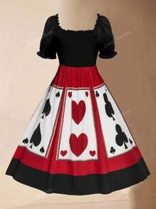 Retro Poker Print Mid-Calf Maxi Swing Dress