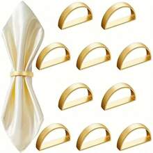 10pcs/Pack Party & Wedding Metallic D-Shape Napkin Rings, Simple & Polished Metal Napkin Holders For Hotel Decoration - Multicolor - View 1
