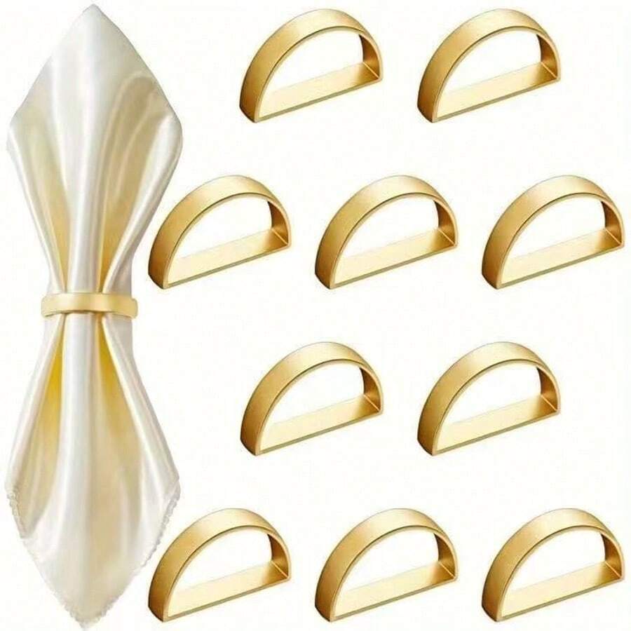 10pcs/Pack Party & Wedding Metallic D-Shape Napkin Rings, Simple & Polished Metal Napkin Holders For Hotel Decoration - Multicolor - View 1