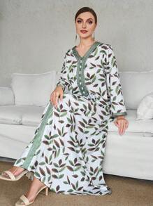 2025 New Arrival Green Print Arabic Style Dress For Women,Modest - Green - View 6