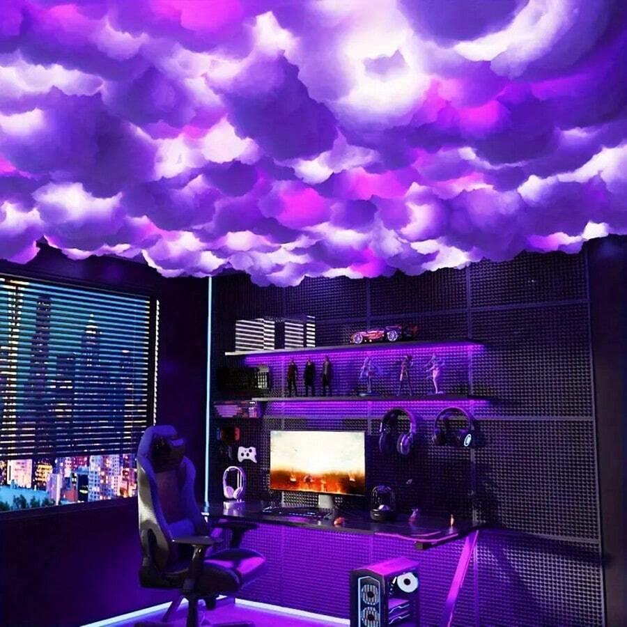 1 pieza Luz de nube grande - Luz LED de nube de trueno 3D con efecto de cambio de color, tira de luz de cambio de color multicolor, luz de nube de trueno DIY creativa para ambiente, adecuada para dormitorio, techo, sala de juegos, fiesta, cena, boda, decoración de escalera