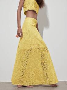 (1 chiếc) Chân váy chữ A thêu hoa khoét rỗng kiểu cổ điển, thanh lịch, tinh tế, không kèm áo lót, phong cách Gothic, phù hợp cho Giáng sinh, Xuân/Hè, phong cách Bohemian, lễ hội âm nhạc, tựu trường, mùa cưới. - Màu Mù tạt vàng - Xem 6