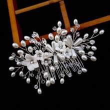 1pc Vrouwen Hoofddeksel Witte Bloem Kristal Kunst Parel Haar Kam, Europese En Amerikaanse Stijl Bruiloft Accessoires, Handgemaakte Bruidshaar Clip Voor Kapsels, Bruidsjurk En Jurk