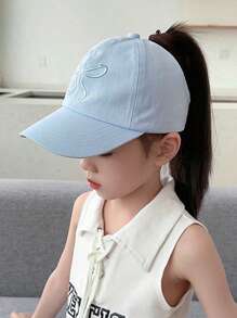 1顶儿童系马尾棒球帽，漂亮蝴蝶结帽，时尚遮阳帽，女童卡车司机帽，适合女孩日常休闲和户外海滩穿着