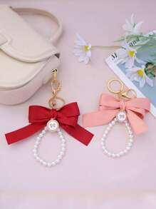 Chic Bow And Pearl Beaded Keychain Wristband, Butterfly Pendant Design, Suitable For Keys, Wallets, Mobile Phones, Fashionable Women'S Accessories With Gold Details, Bow Pearl Jewelry Buckle Pendant, Perfect Bag Pendant. - Multicolor - View 4