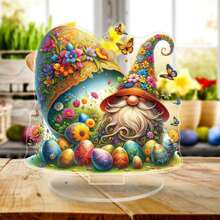 Easter Desk Decorations Cute Gnome Easter Egg Table Sign Flat Acrylic Ornaments For Home Office Party - Colorful - View 4