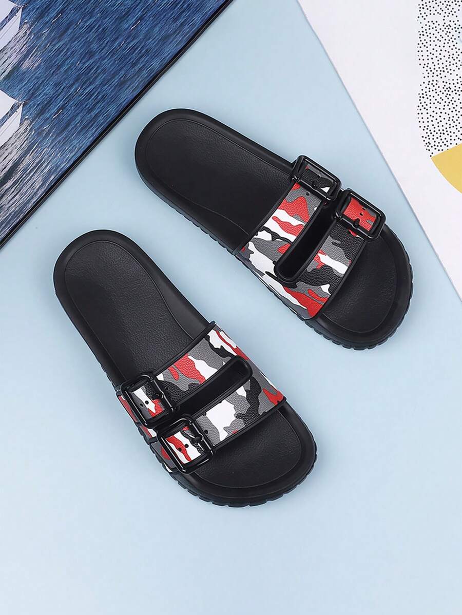 Men's Camouflage Slide Sandals, Student Slippers - Red - View 1
